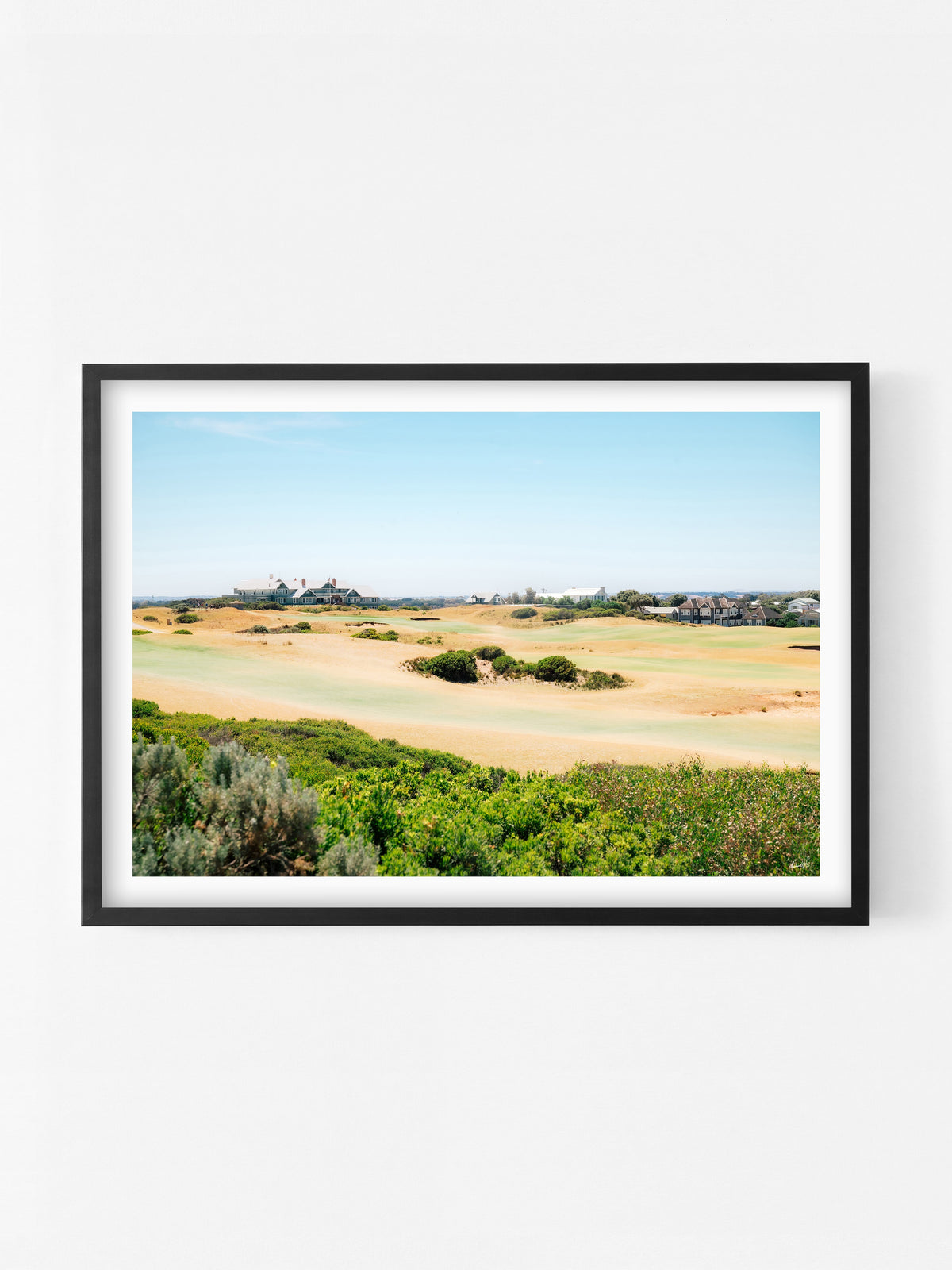 Barwon Heads Golf Course Summer Fairways Landscape print in a black shadowbox frame
