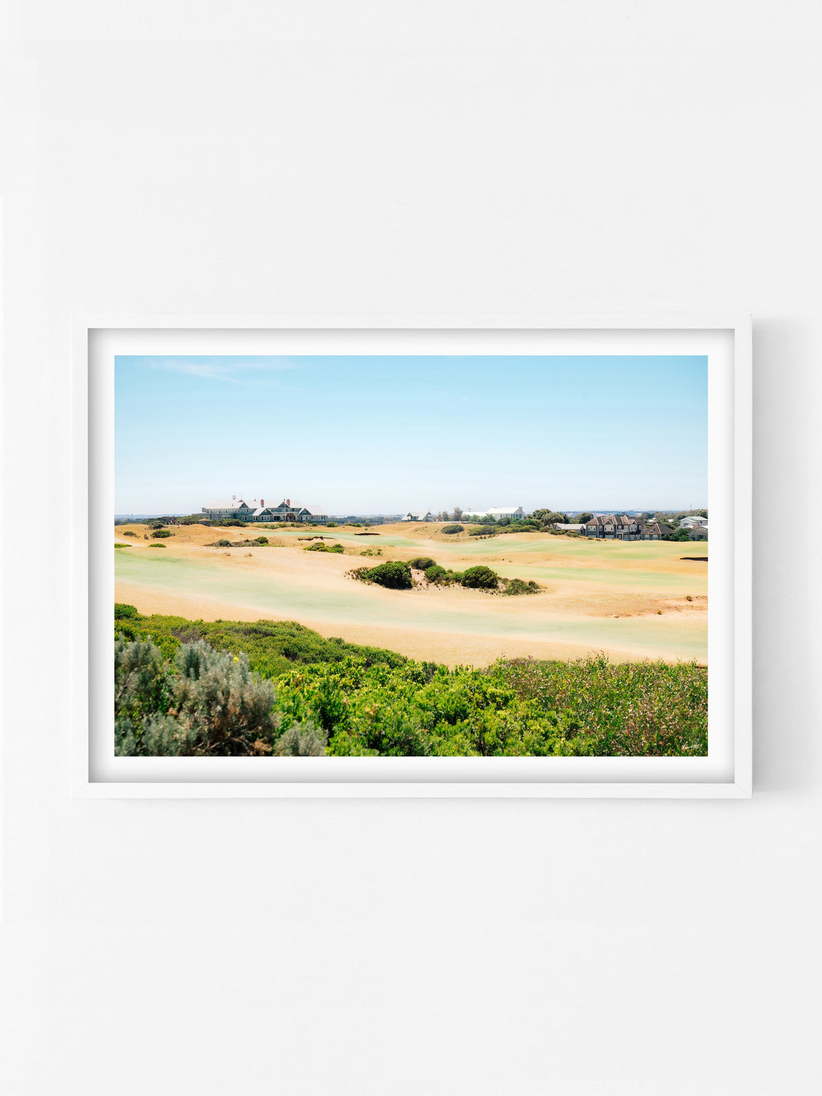 Barwon Heads Golf Course Summer Fairways Landscape print in a white shadowbox frame, Bellarine Peninsula