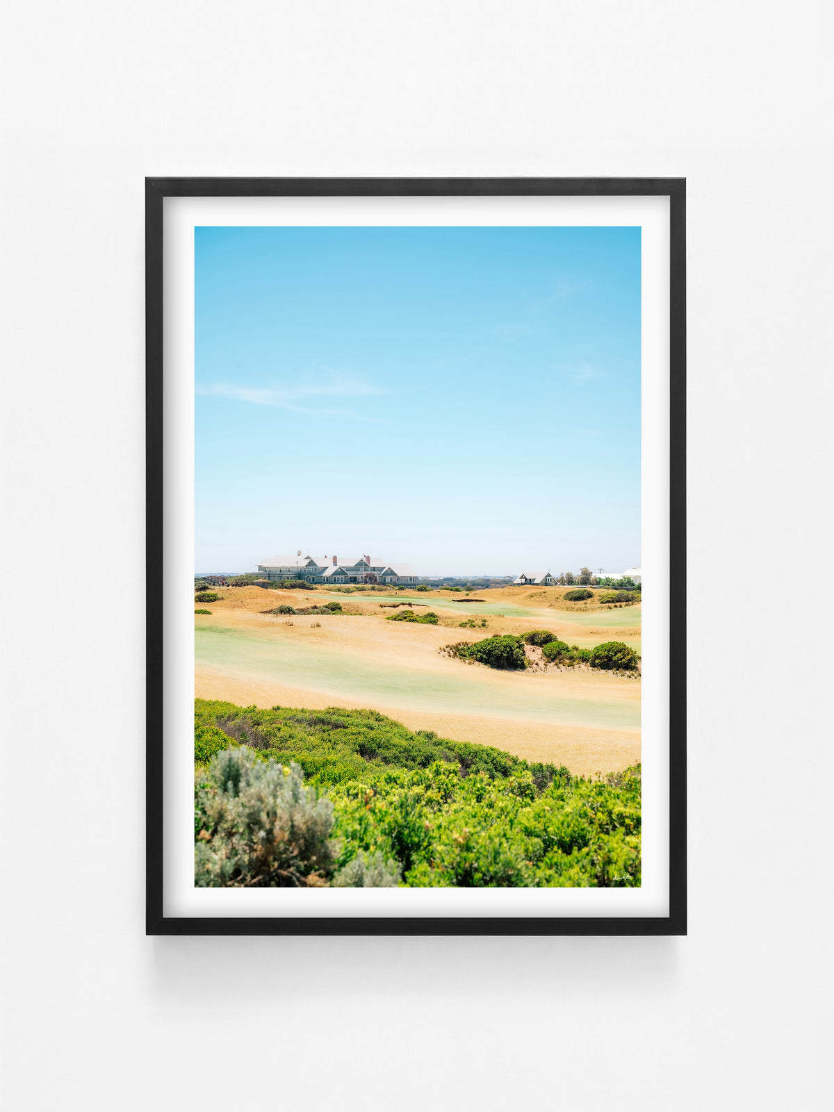 Barwon Heads Golf Course Summer Fairways Portrait print in a black shadowbox frame