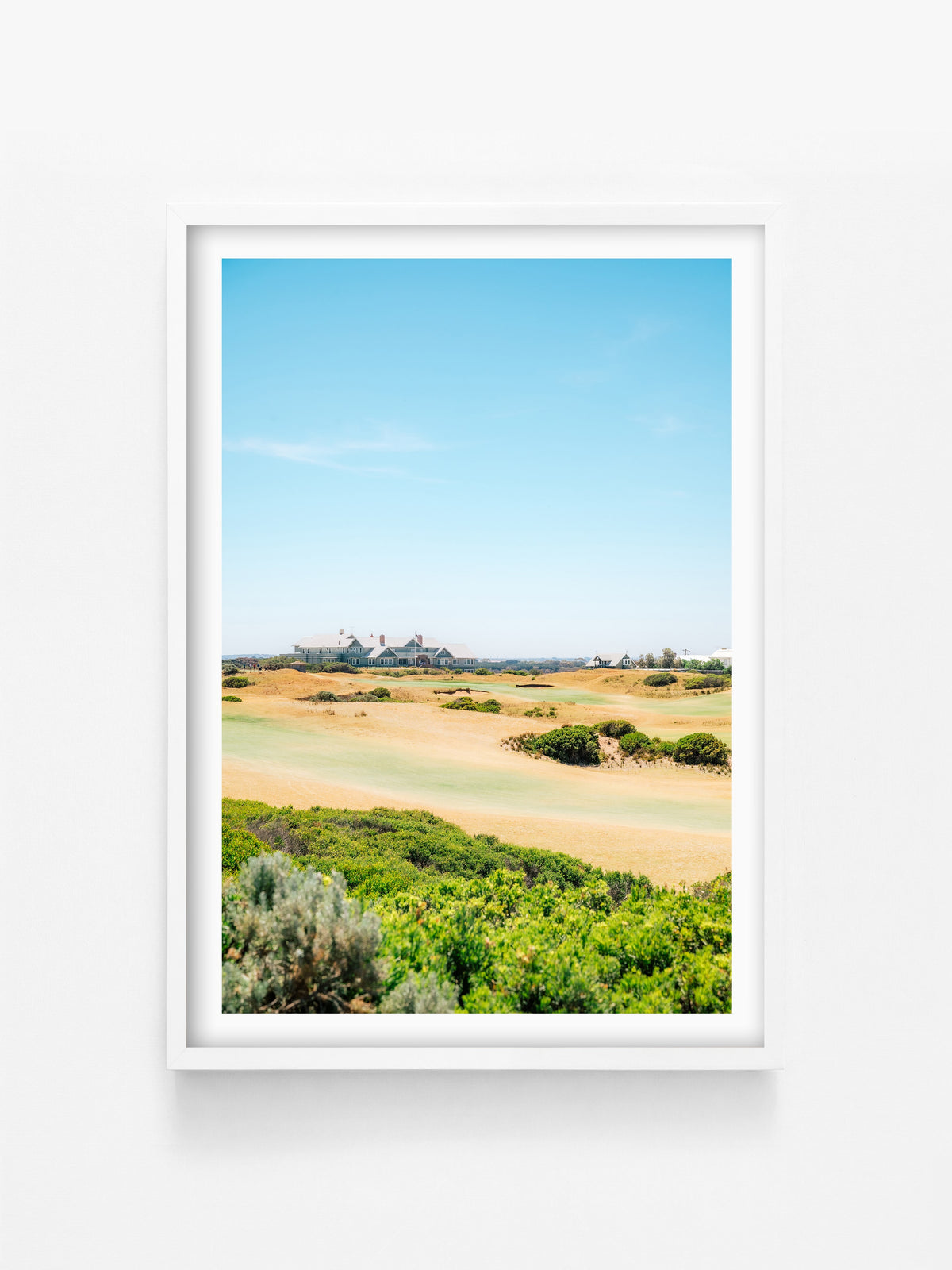 Barwon Heads Golf Course Summer Fairways Portrait print in a white shadowbox frame, Bellarine Peninsula