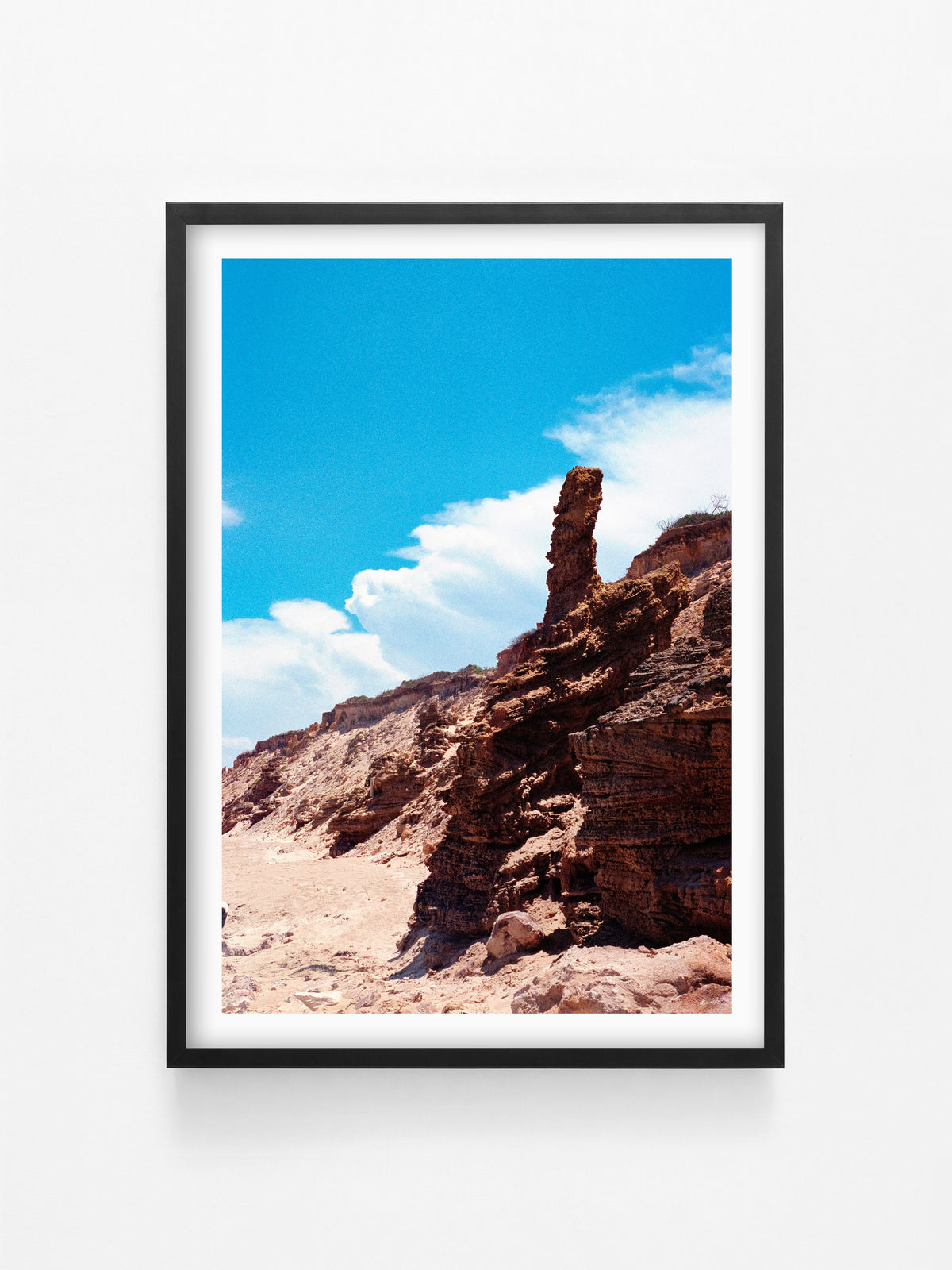 Thirteenth Beach Rock Tower print in a black shadowbox frame
