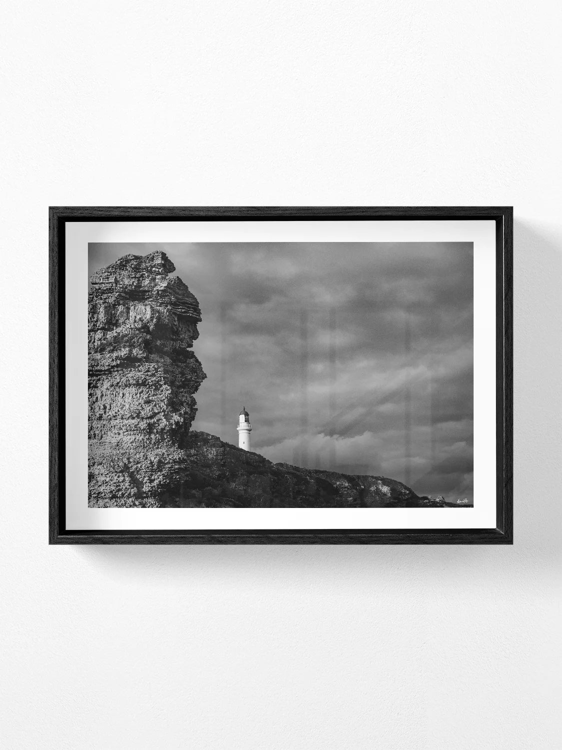 Aireys Inlet Lighthouse and Rocks Black and White