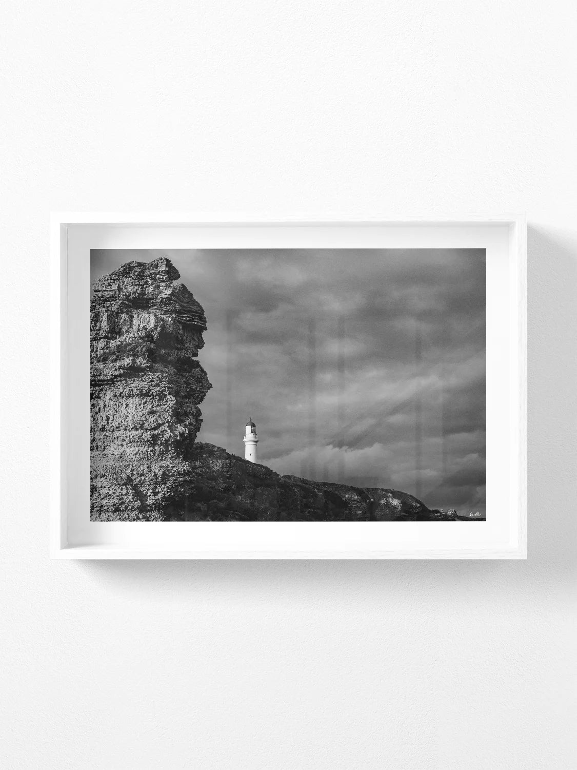 Aireys Inlet Lighthouse and Rocks Black and White