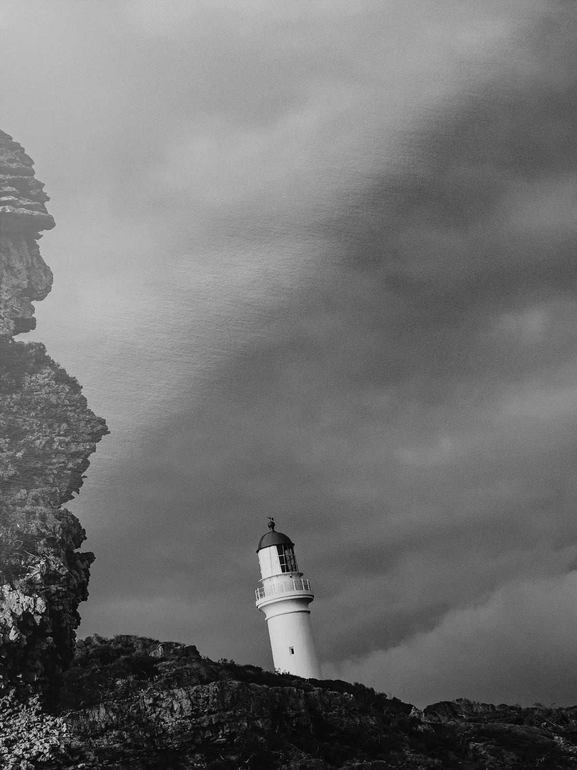Aireys Inlet Lighthouse and Rocks Black and White