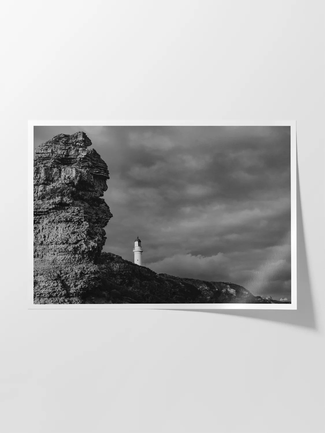 Aireys Inlet Lighthouse and Rocks Black and White