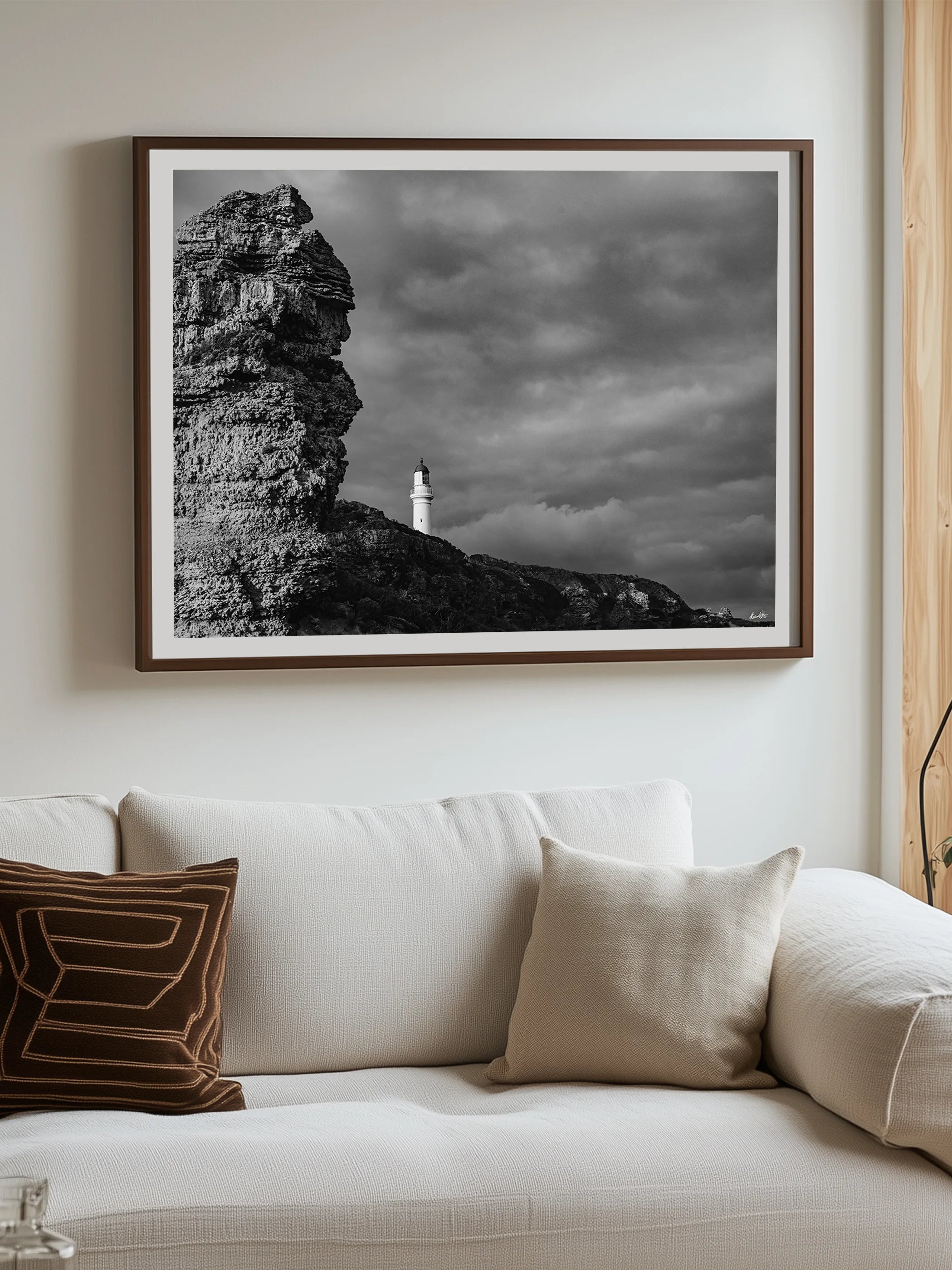 Aireys Inlet Lighthouse and Rocks Black and White