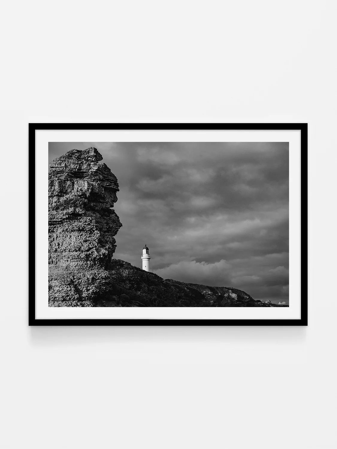Aireys Inlet Lighthouse and Rocks Black and White