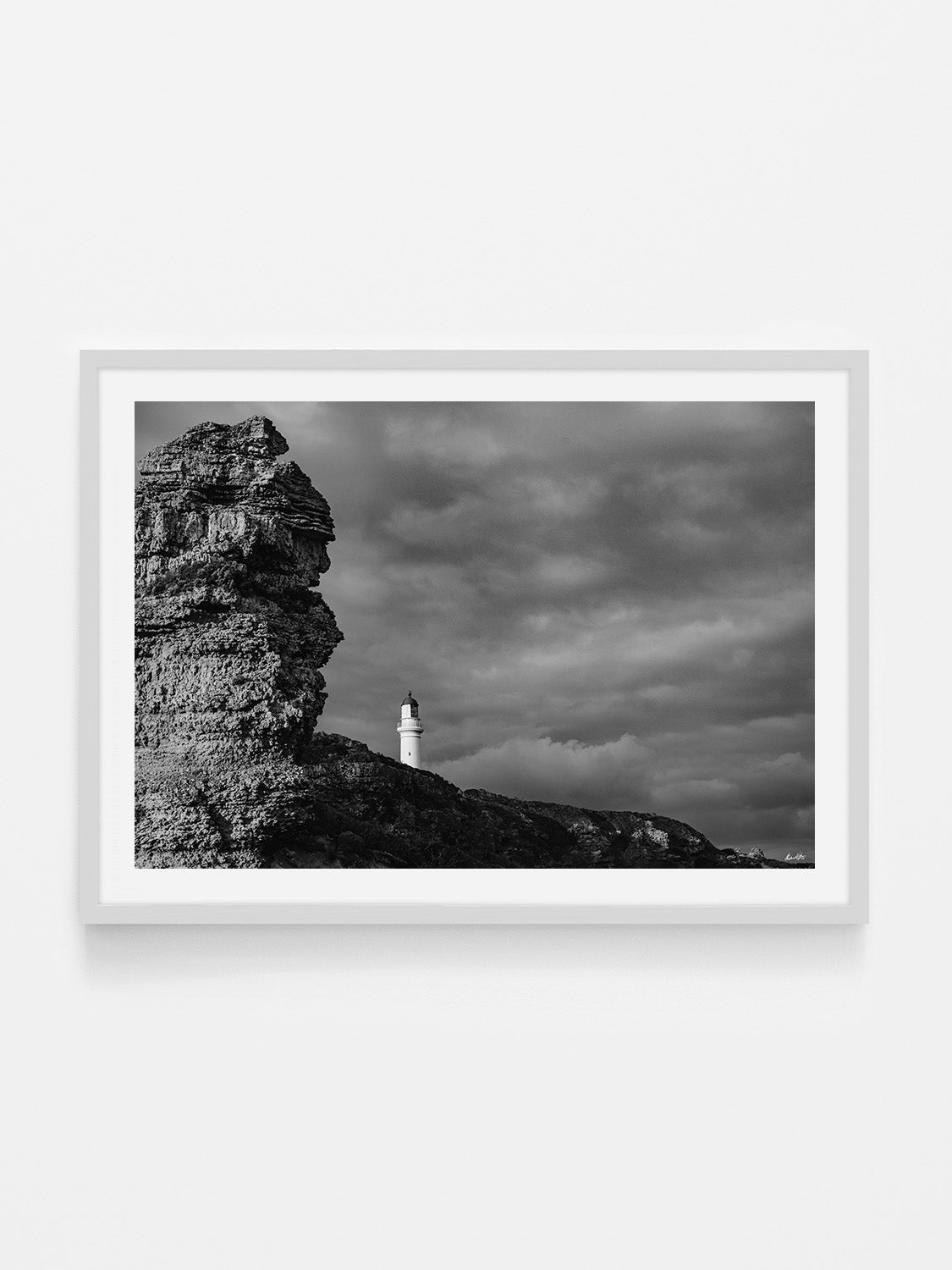 Aireys Inlet Lighthouse and Rocks Black and White