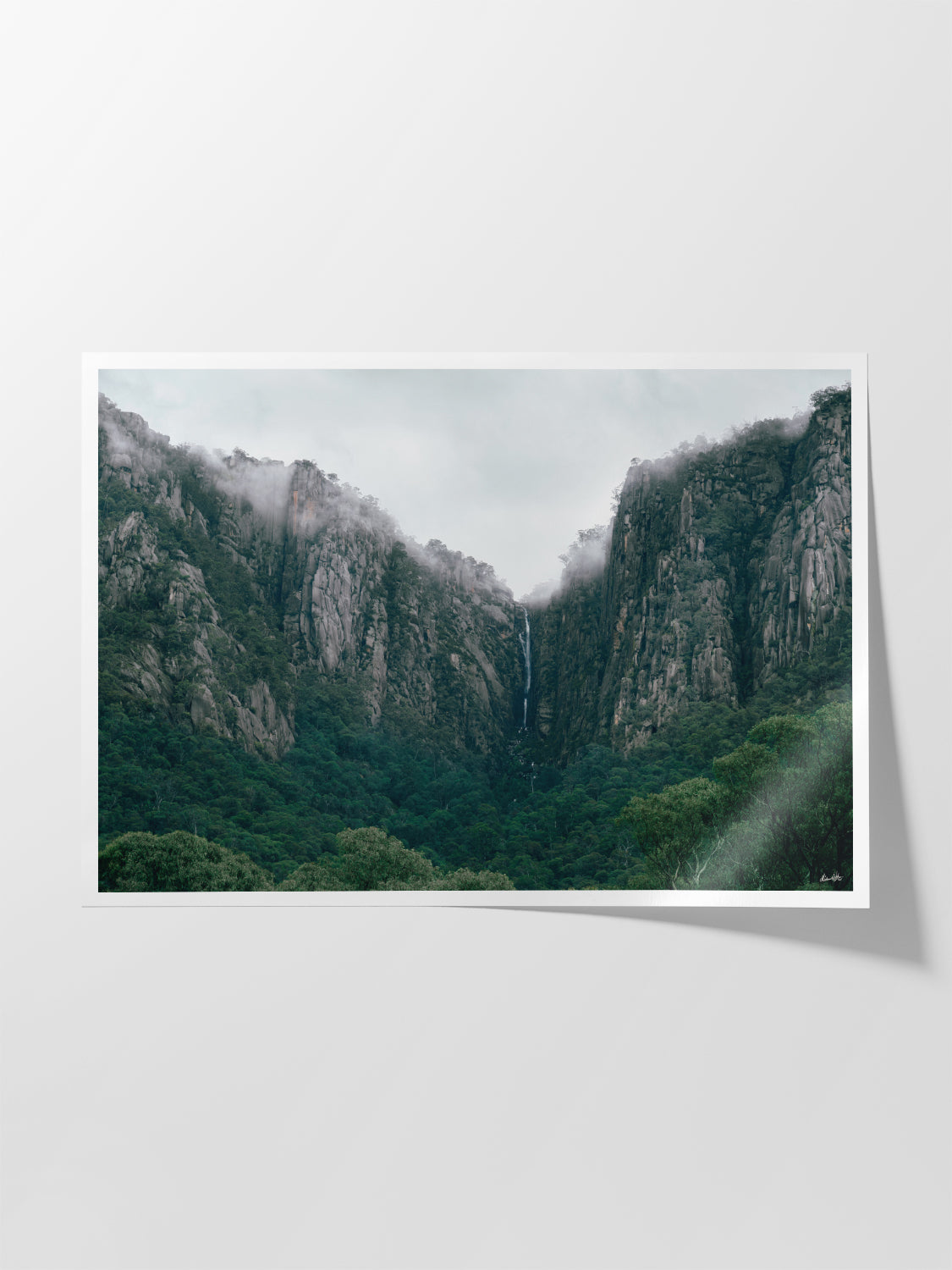Mount Buffalo Rock Face and Waterfall in Cloud