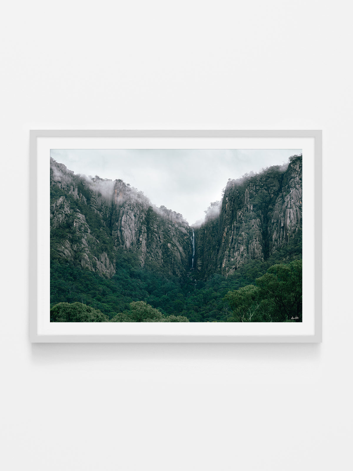Mount Buffalo Rock Face and Waterfall in Cloud