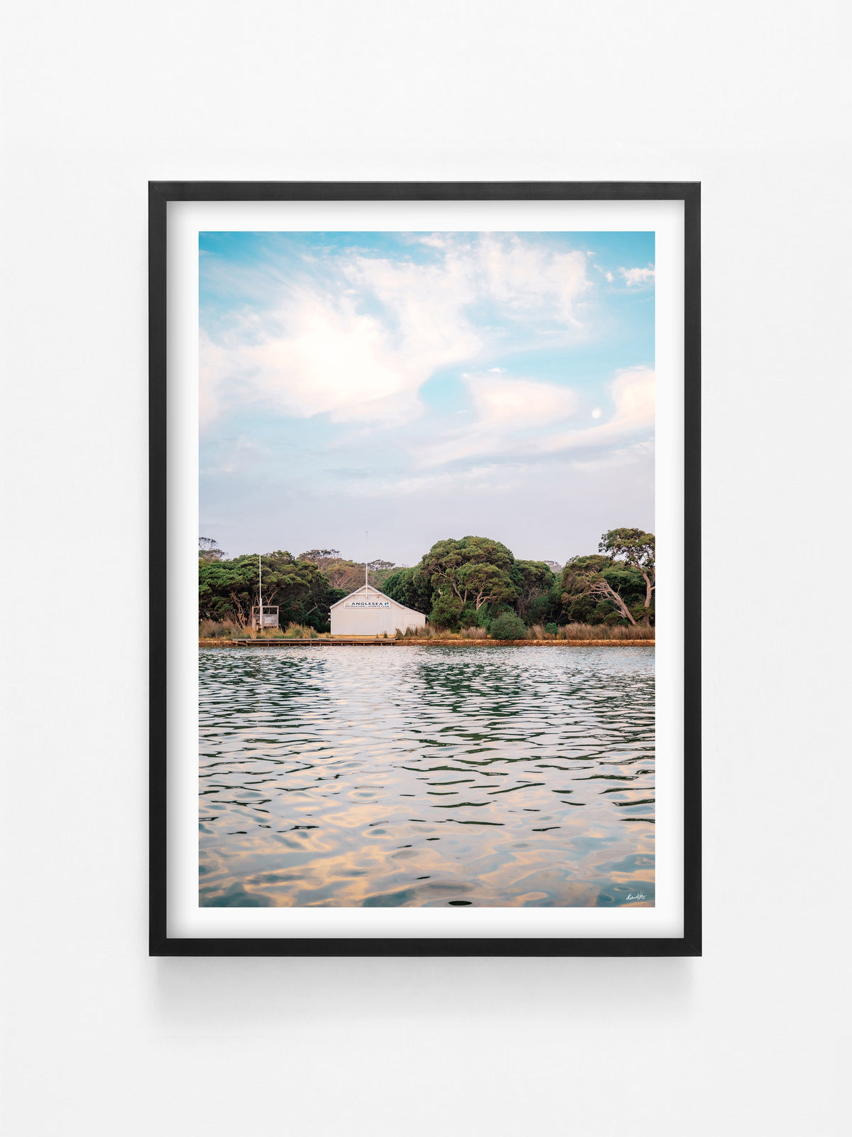Anglesea Sports Club at Sunset Portrait print in a black shadowbox frame