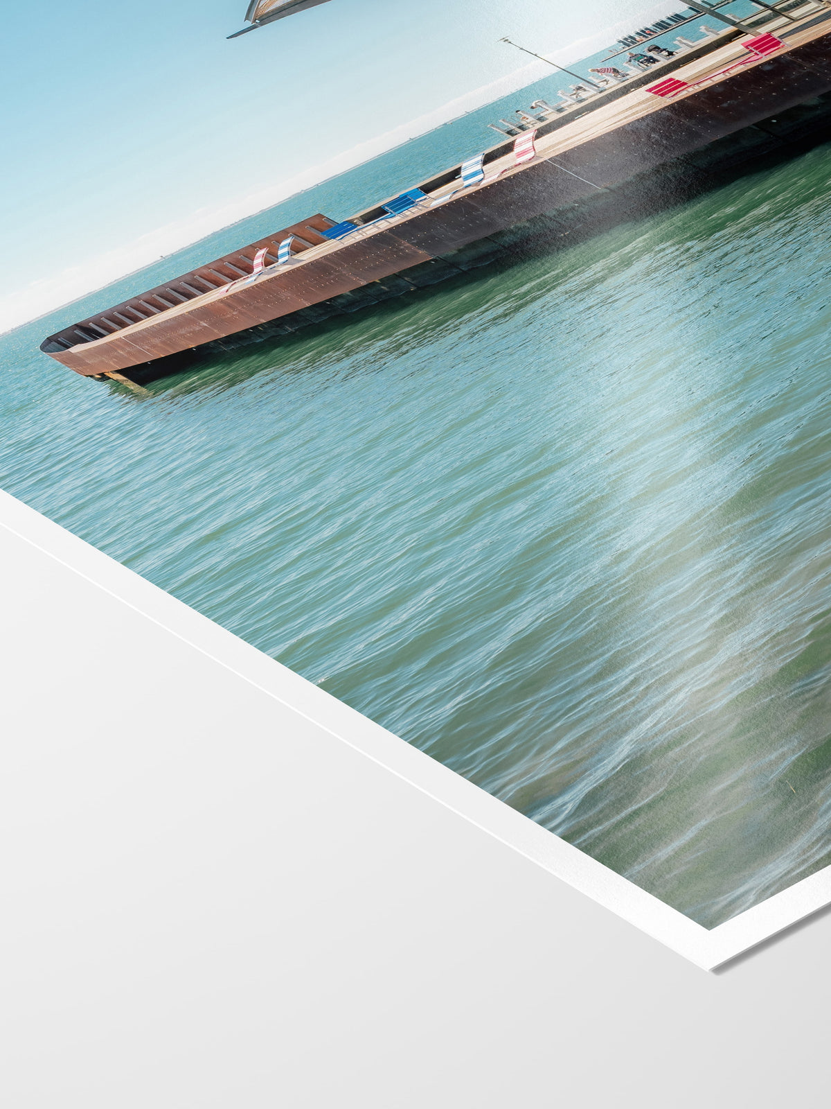 Corner of the Carousel at the Geelong Waterfront Pavilion Portrait print showing archival Smooth Pearl photo paper and white border