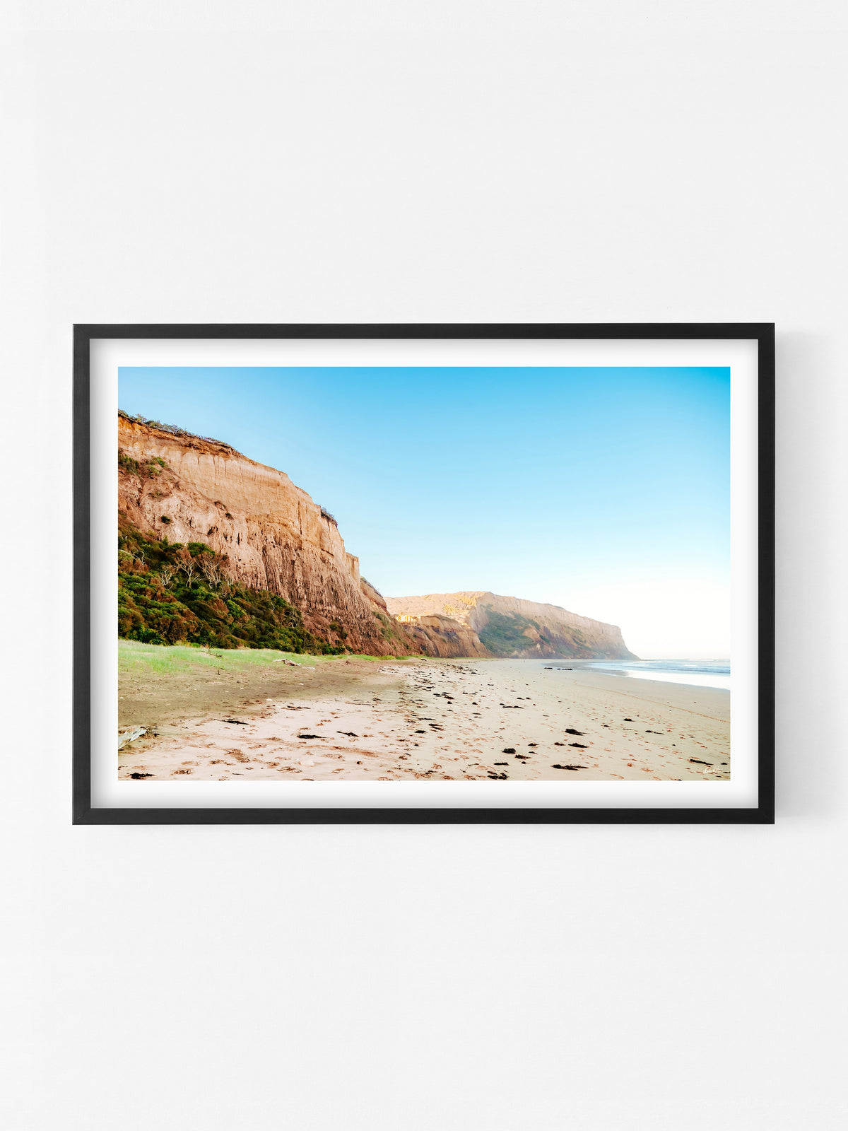 Jarosite Cliffs Point Addis at Sunset print in a black shadowbox frame