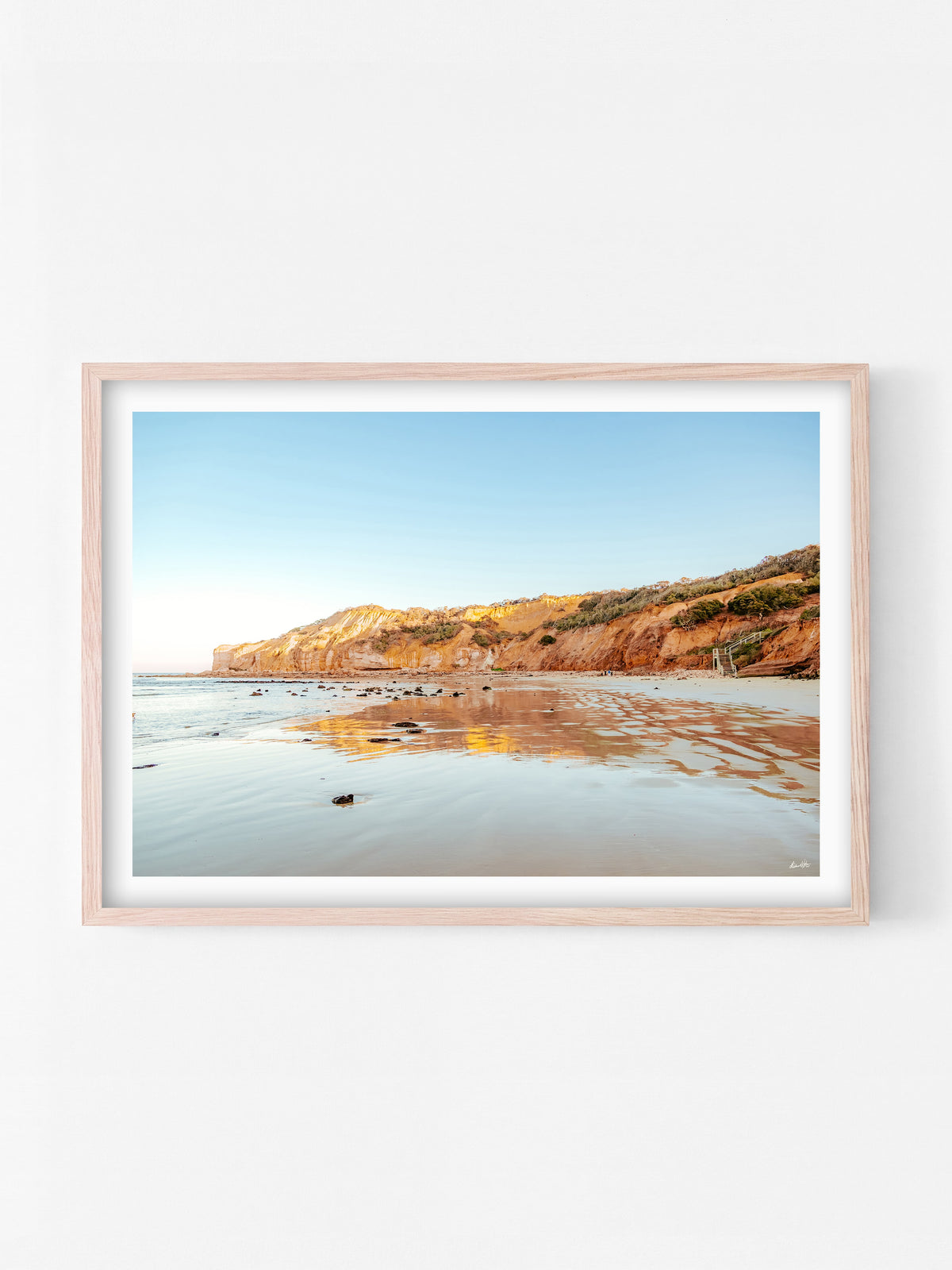 Jarrah Cove Point Addis Sunset print in a natural oak shadowbox frame