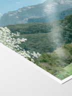 Corner of the Mount Buffalo Spring View from Porepunkah print showing archival Smooth Pearl photo paper and white border