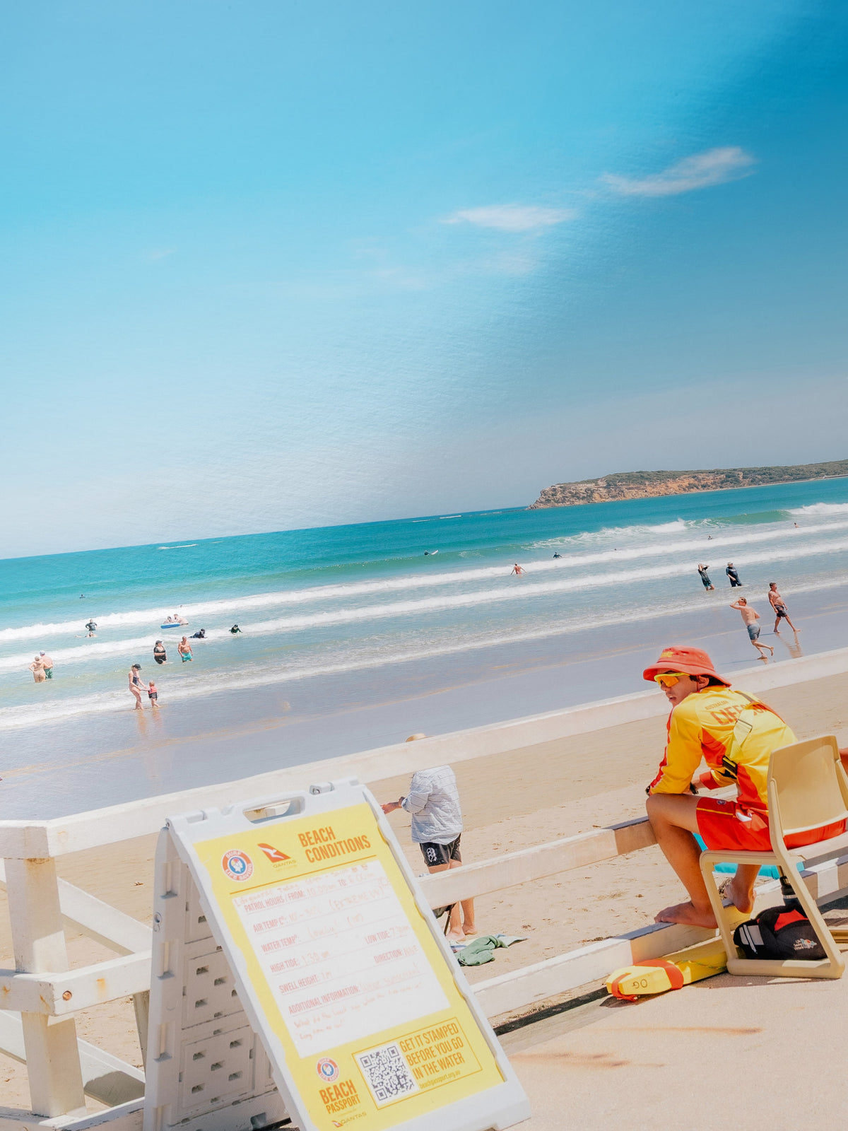 Close-up detail of the Ocean Grove Surf Life Savers in Summer giclée print on archival Smooth Pearl photo paper