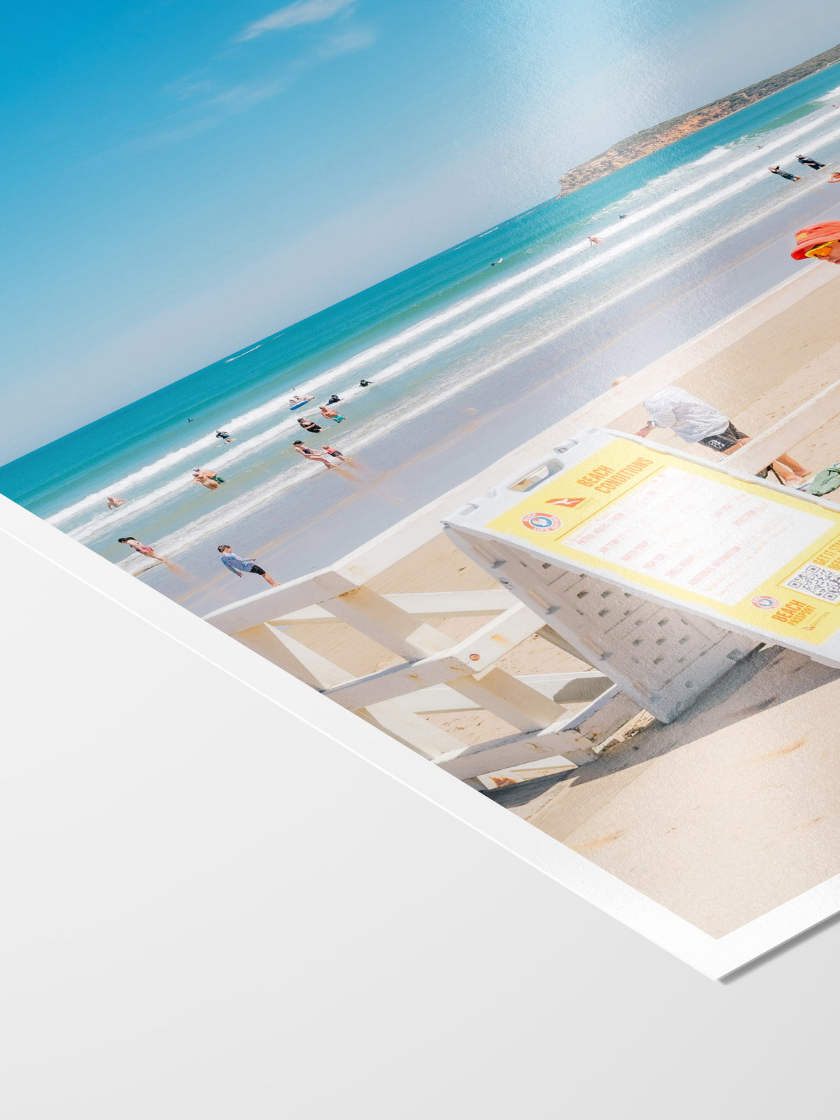 Corner of the Ocean Grove Surf Life Savers in Summer print showing archival Smooth Pearl photo paper and white border