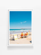 Ocean Grove Surf Life Savers in Summer print in a white shadowbox frame, Bellarine Peninsula