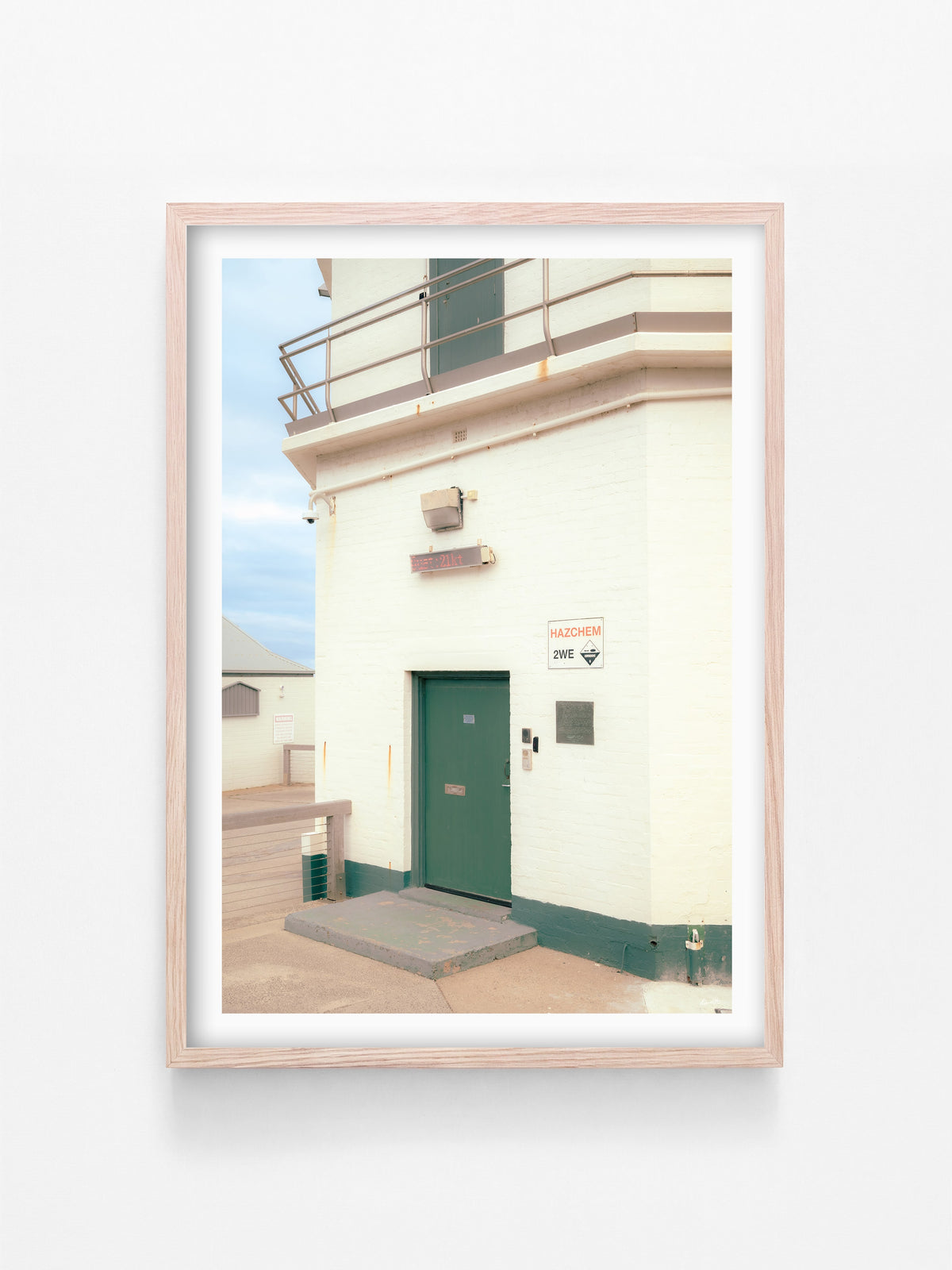 Point Lonsdale Lighthouse Door print in a natural oak shadowbox frame
