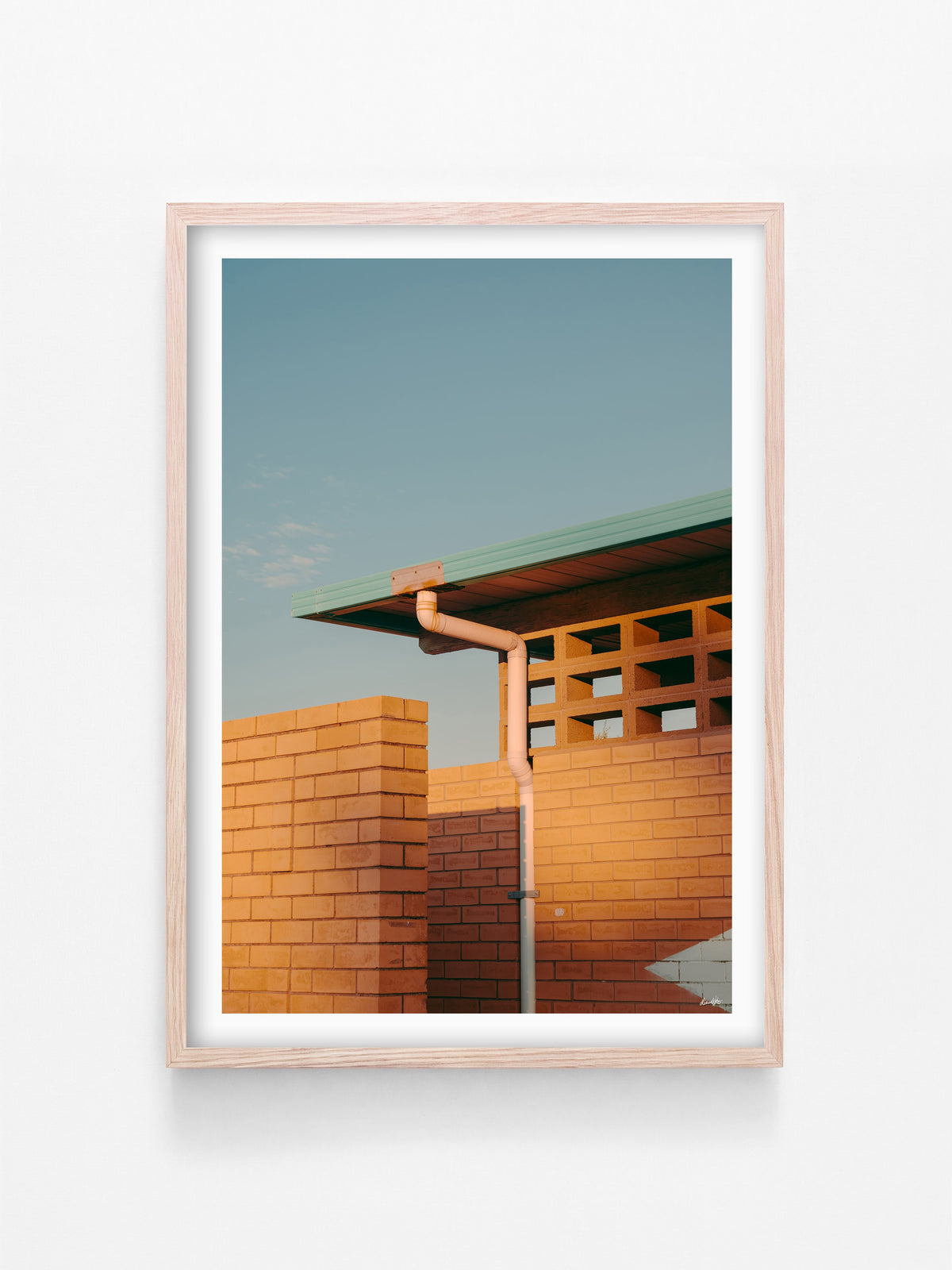 Queenscliff Brickwork at Sunset print in a natural oak shadowbox frame