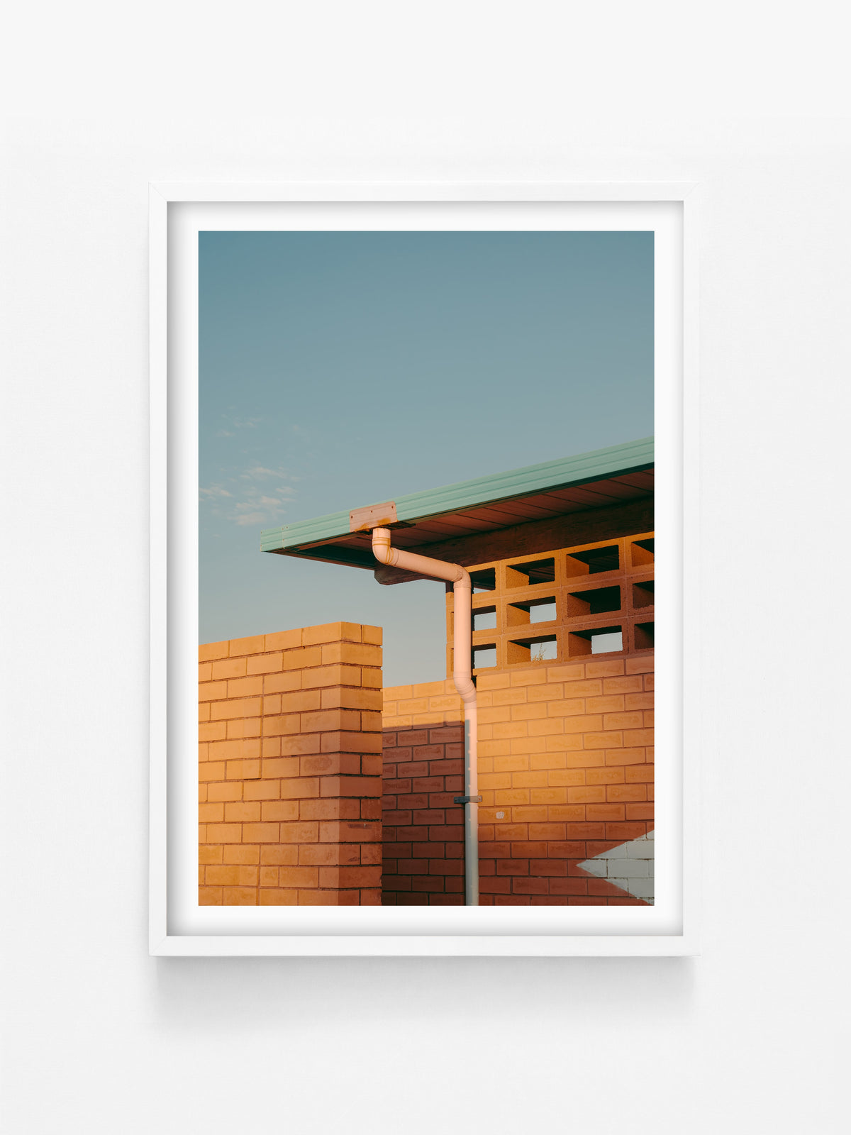 Queenscliff Brickwork at Sunset print in a white shadowbox frame, Bellarine Peninsula
