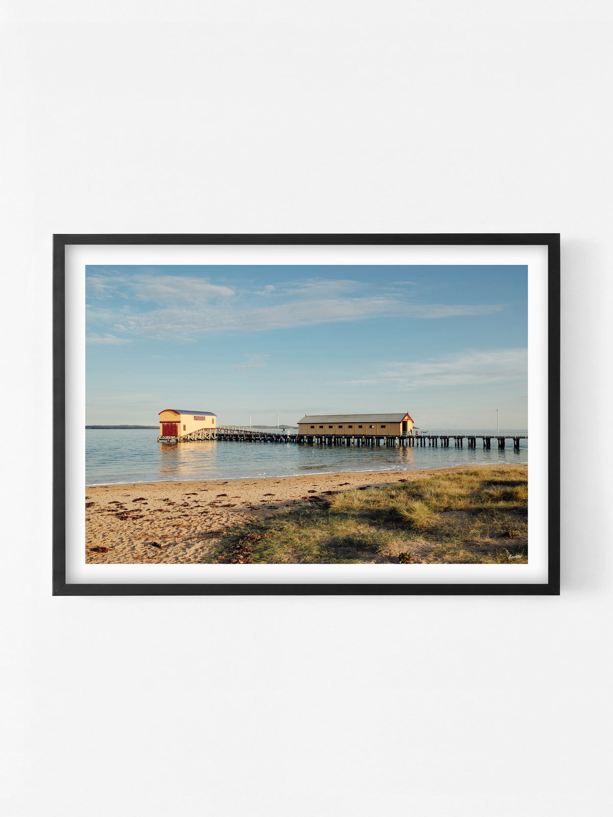Queenscliff South Pier print in a black shadowbox frame