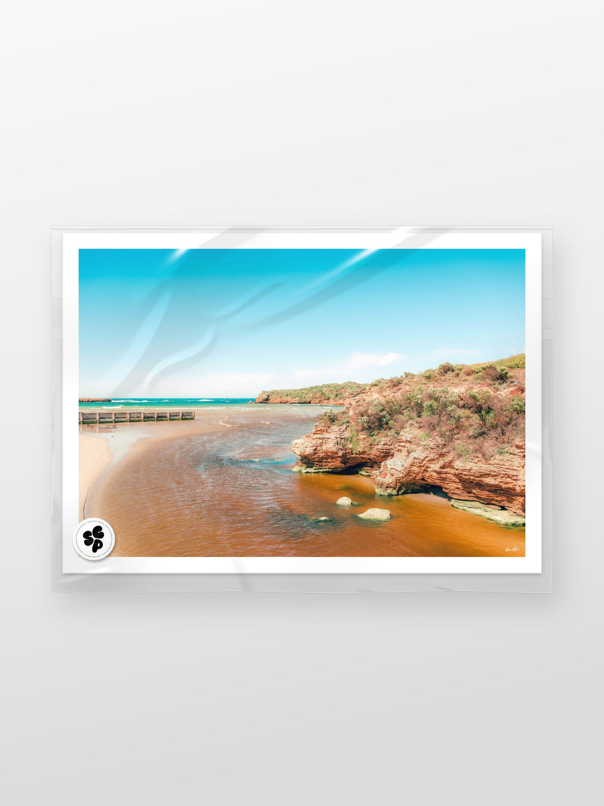 River Meets Stingray Bay Warrnambool print in a protective sleeve