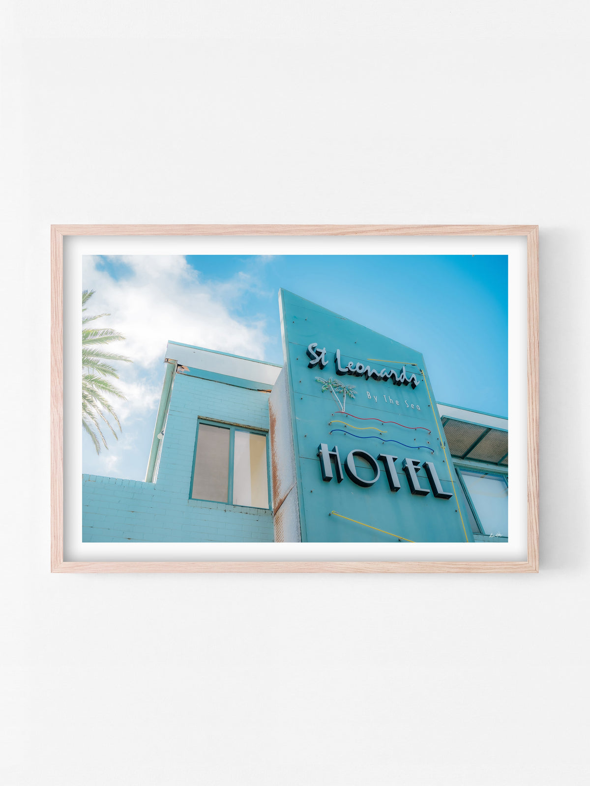 St Leonards Hotel By The Sea print in a natural oak shadowbox frame