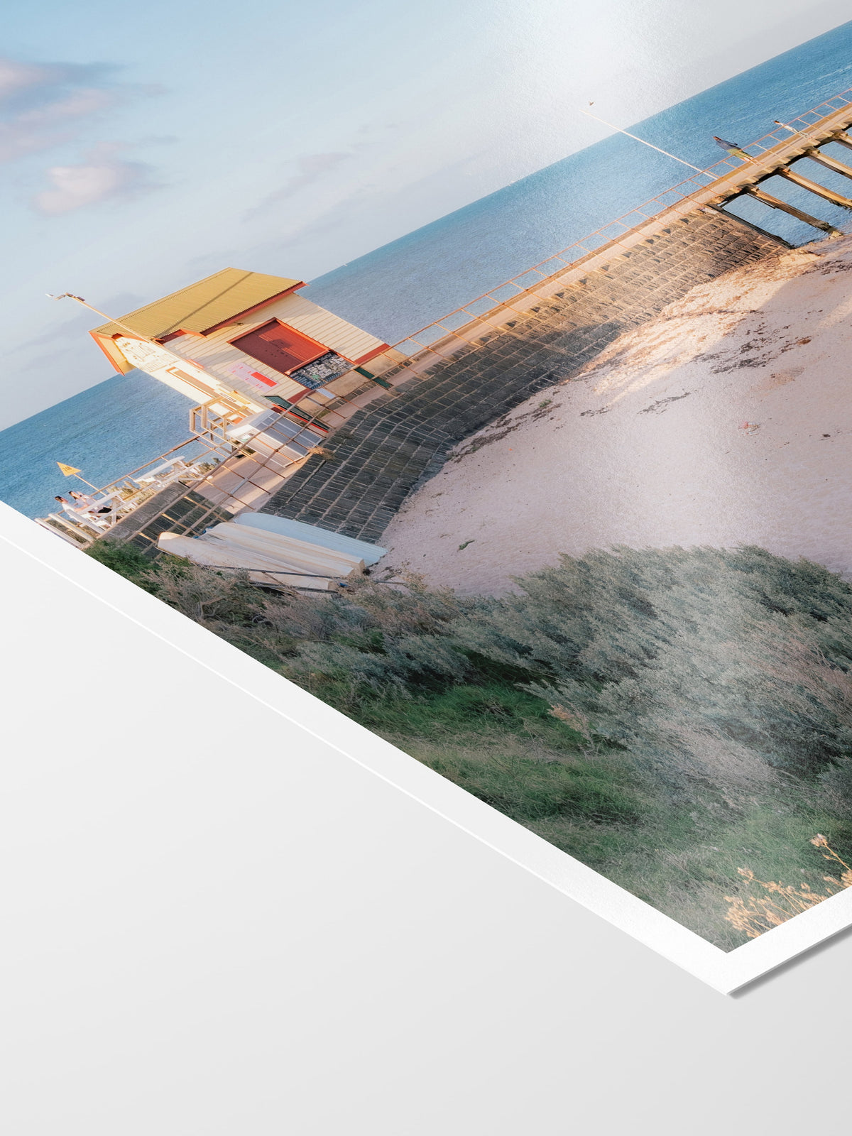Corner of the St Leonards Pier at Sunset print showing archival Smooth Pearl photo paper and white border
