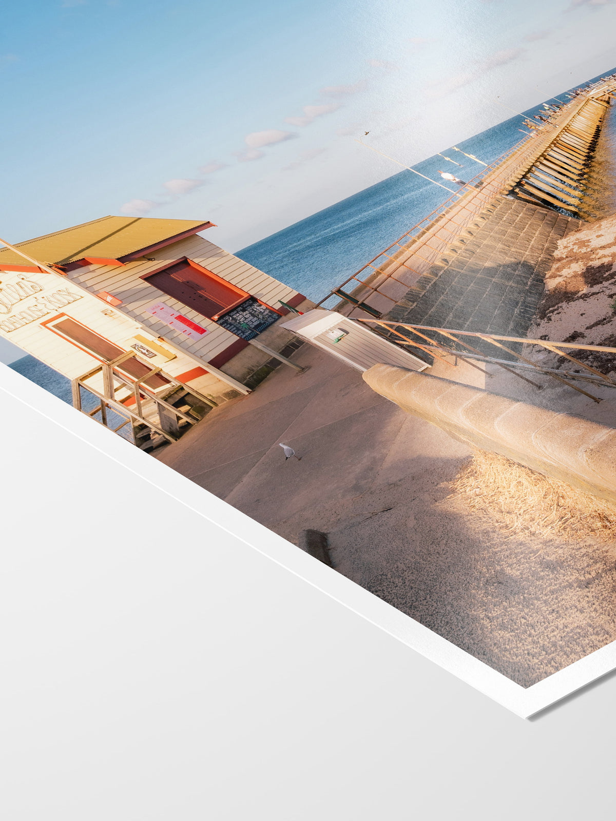Corner of the St Leonards Pier Sunset Walk print showing archival Smooth Pearl photo paper and white border