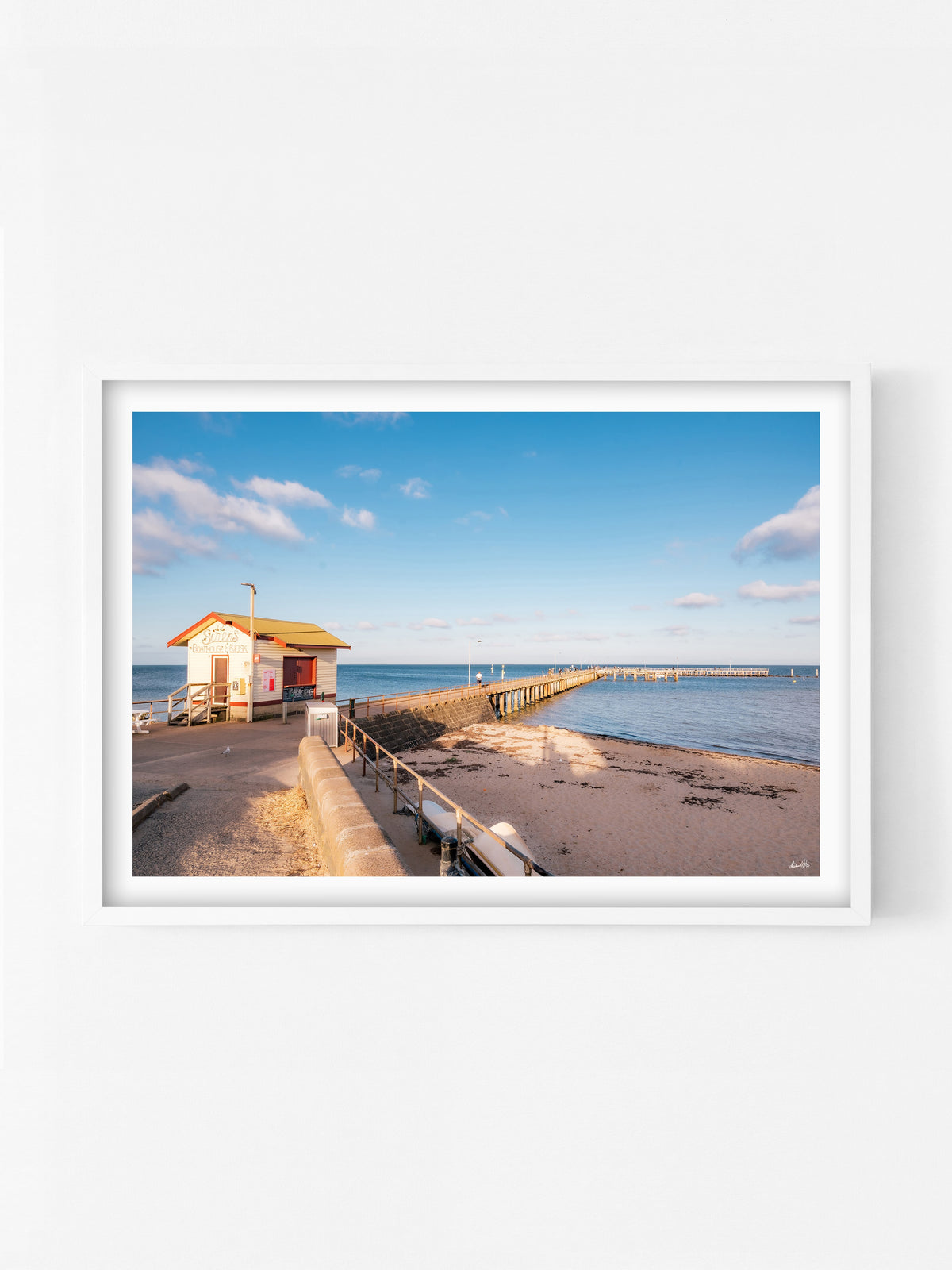 St Leonards Pier Sunset Walk print in a white shadowbox frame, Bellarine Peninsula