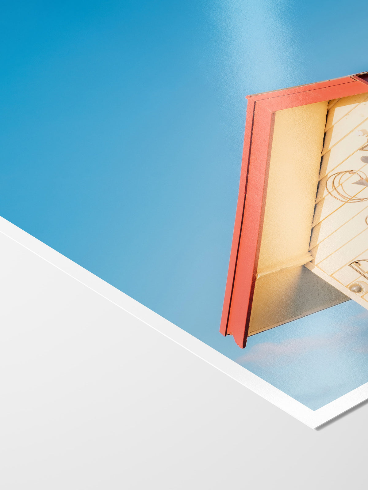Corner of the St Leonards Sirens Boathouse & Kiosk print showing archival Smooth Pearl photo paper and white border