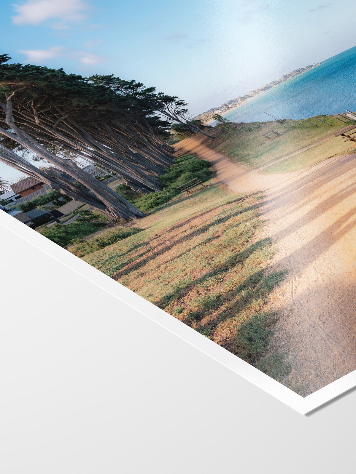 Corner of the St Leonards to Indented Head View print showing archival Smooth Pearl photo paper and white border