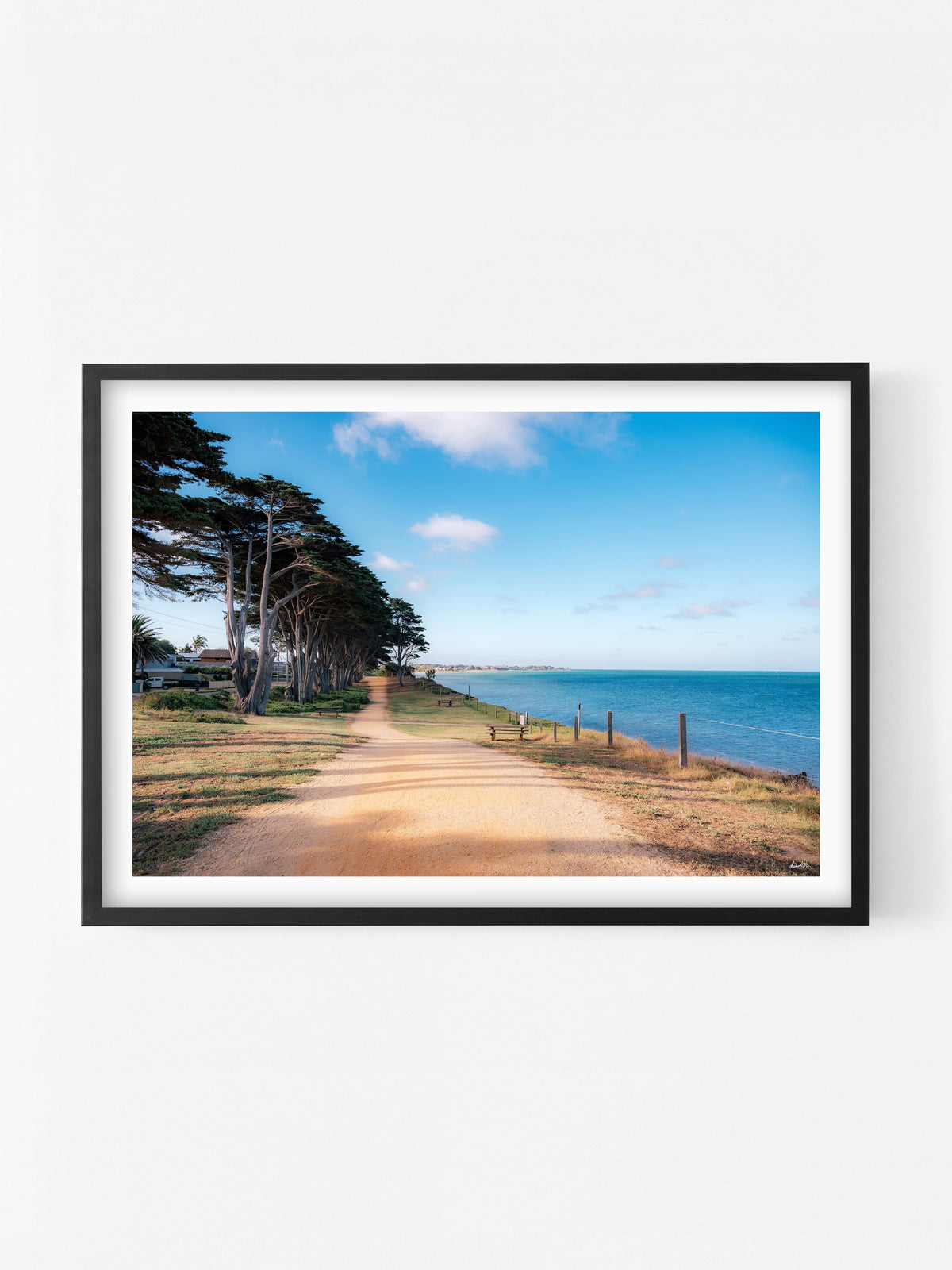 St Leonards to Indented Head View print in a black shadowbox frame