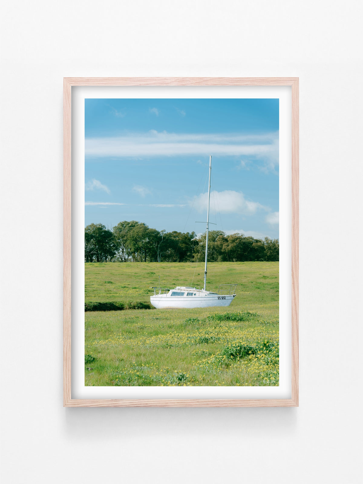 Stranded print in a natural oak shadowbox frame