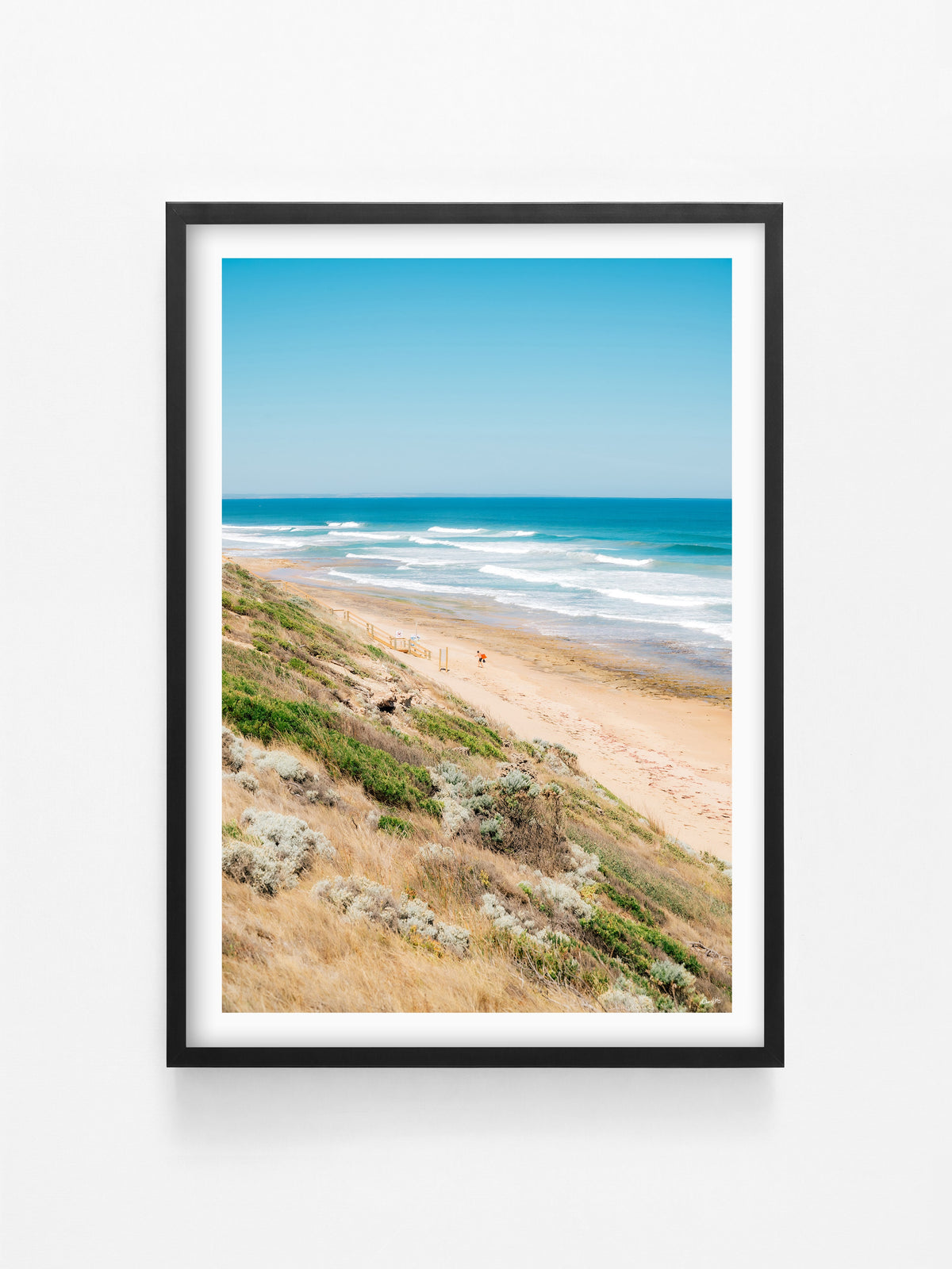 Thirteenth Beach Bodyboarder in Summer print in a black shadowbox frame