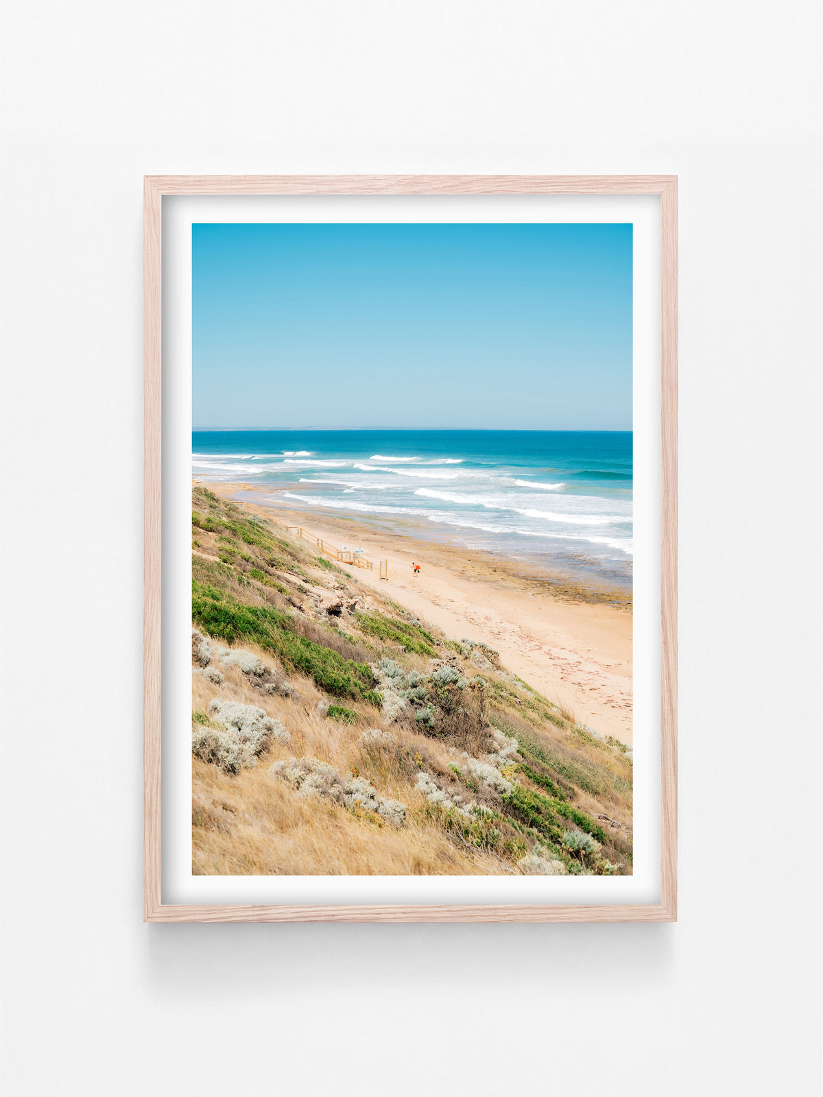 Thirteenth Beach Bodyboarder in Summer print in a natural oak shadowbox frame