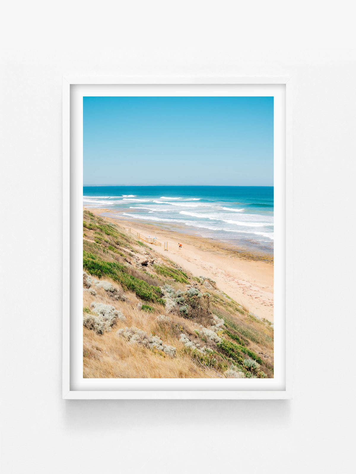 Thirteenth Beach Bodyboarder in Summer print in a white shadowbox frame, Barwon Heads