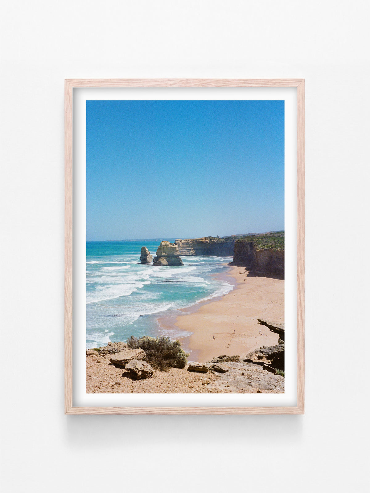 Twelve Apostles Great Ocean Road Portrait print in a natural oak shadowbox frame
