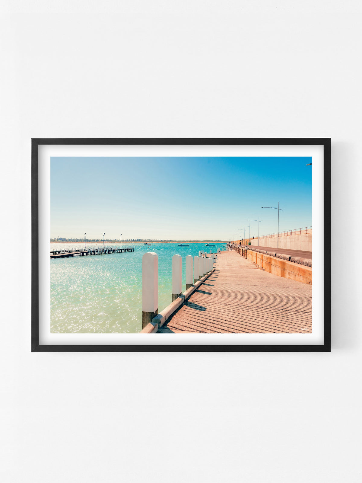 Warrnambool Pier and Foreshore in Spring print in a black shadowbox frame