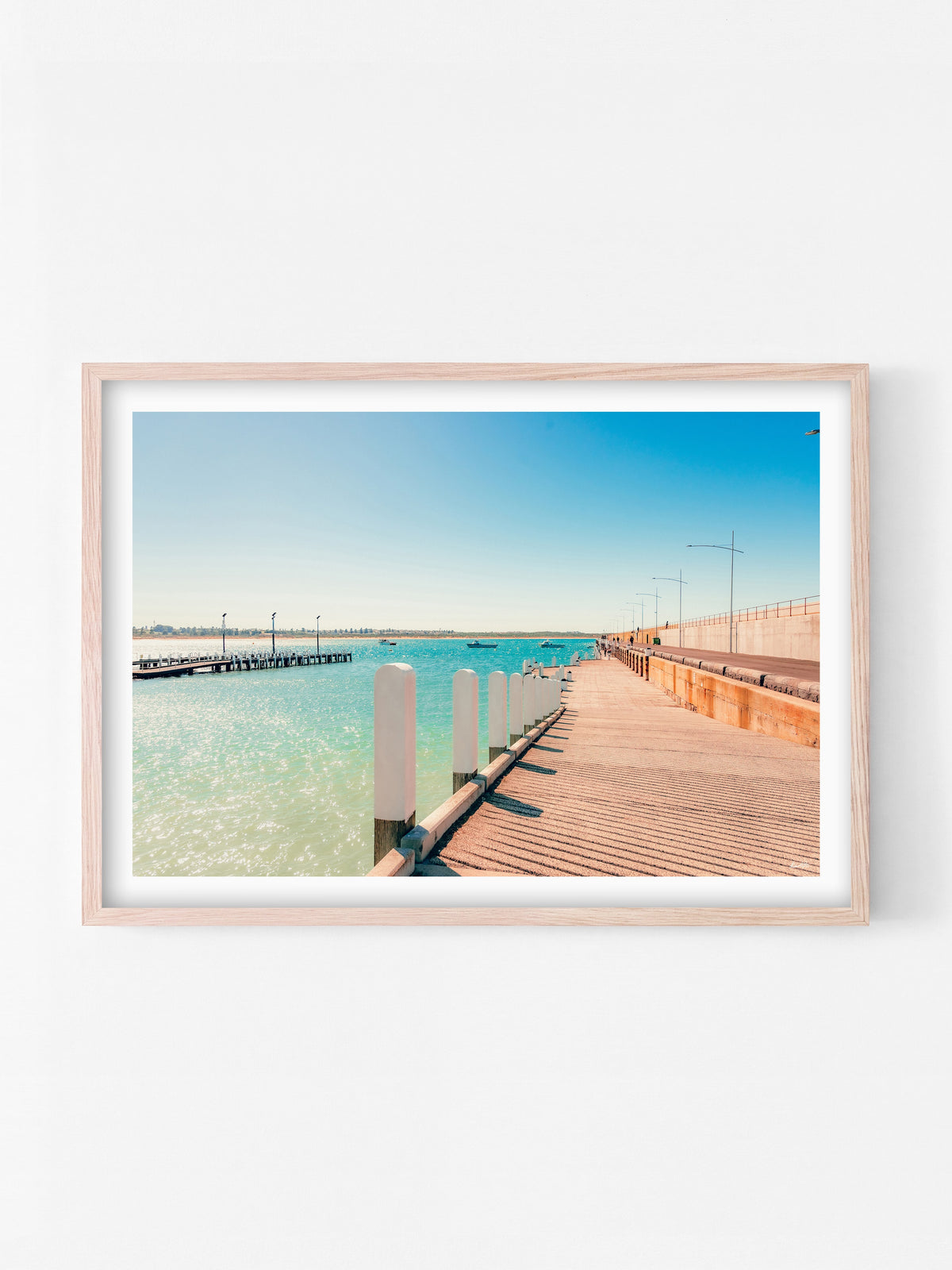 Warrnambool Pier and Foreshore in Spring print in a natural oak shadowbox frame