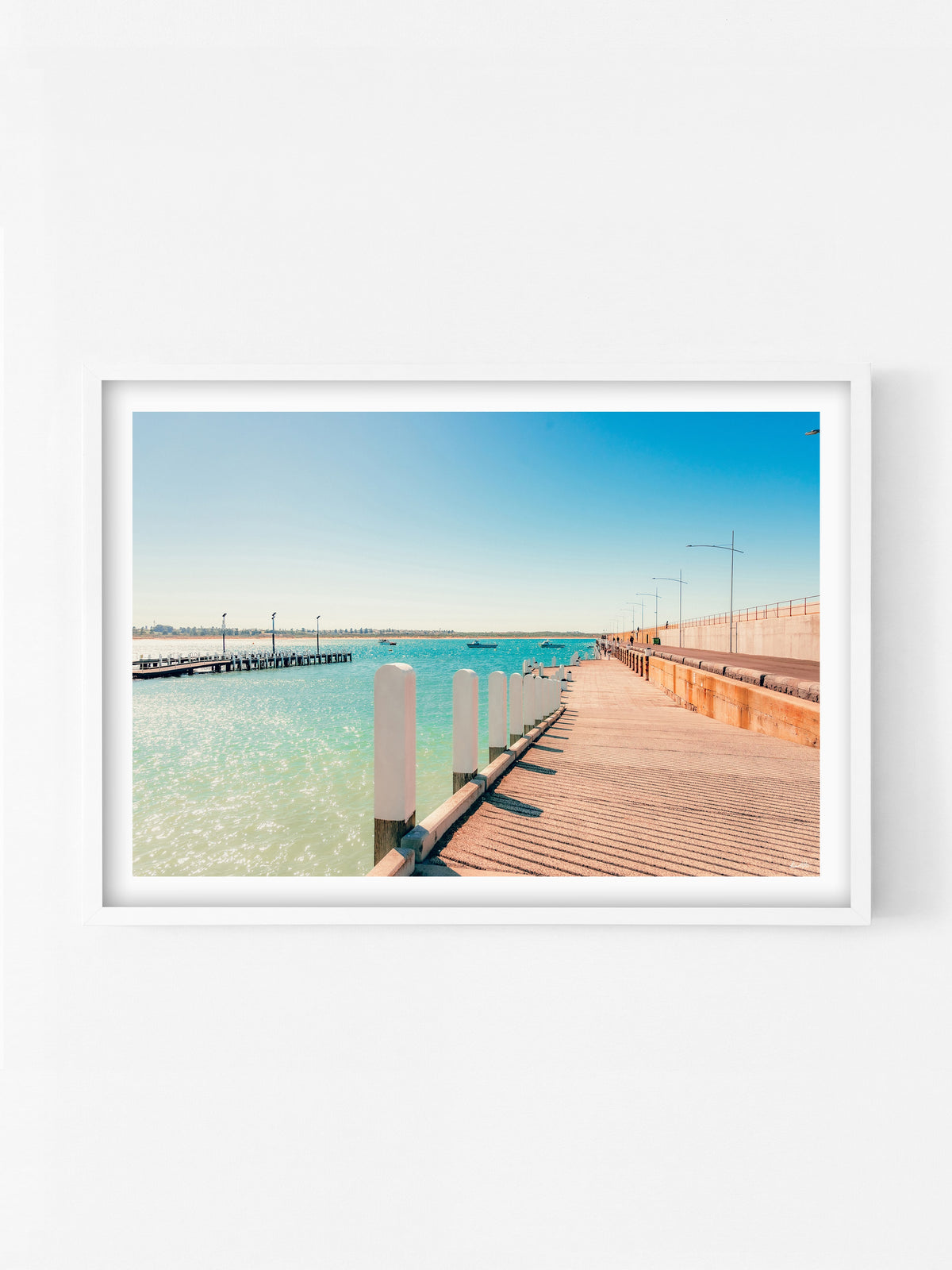 Warrnambool Pier and Foreshore in Spring print in a white shadowbox frame, Great Ocean Road