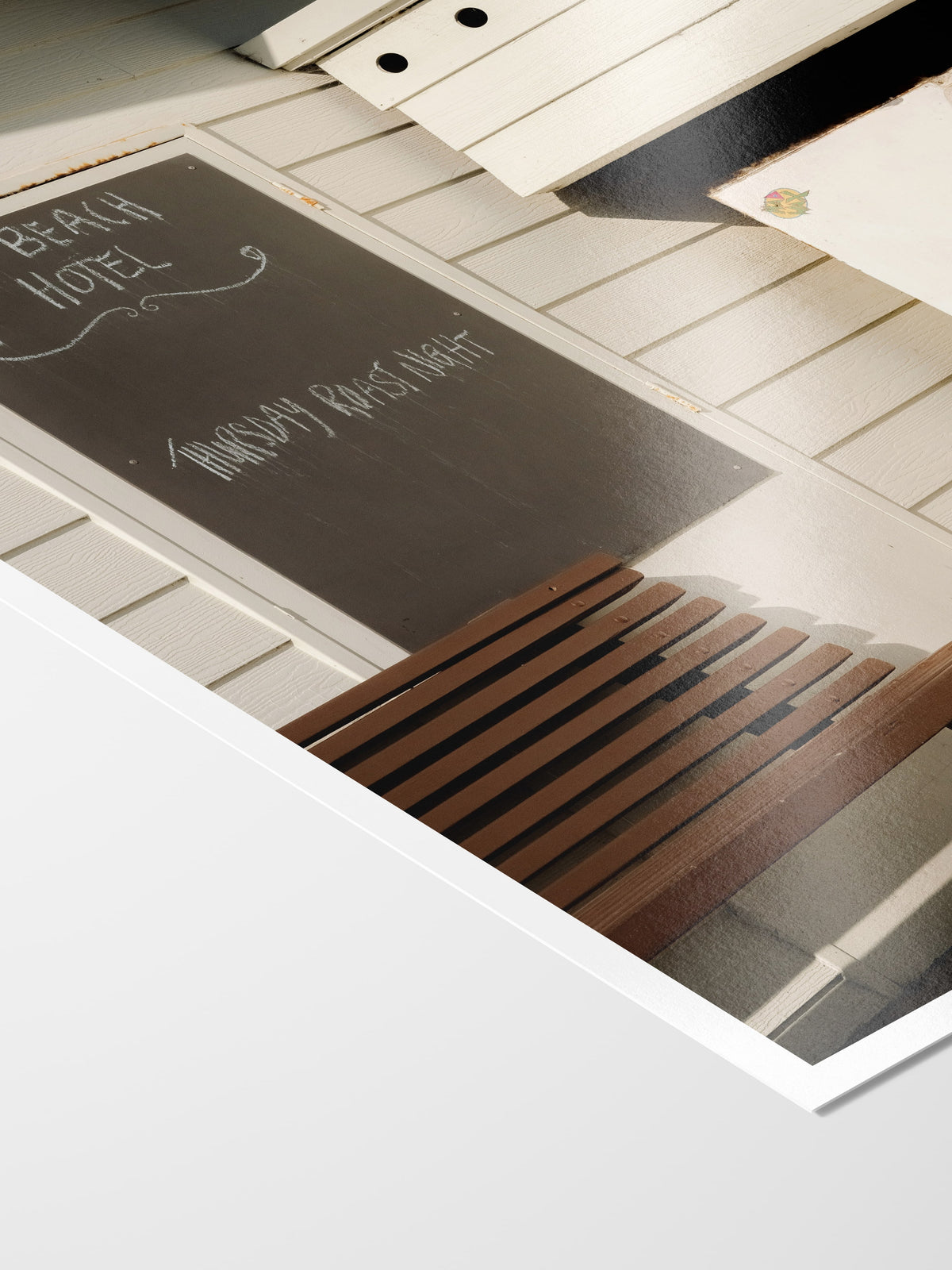 Corner of the Wye Beach Hotel Sign and Ice Chest print showing archival Smooth Pearl photo paper and white border