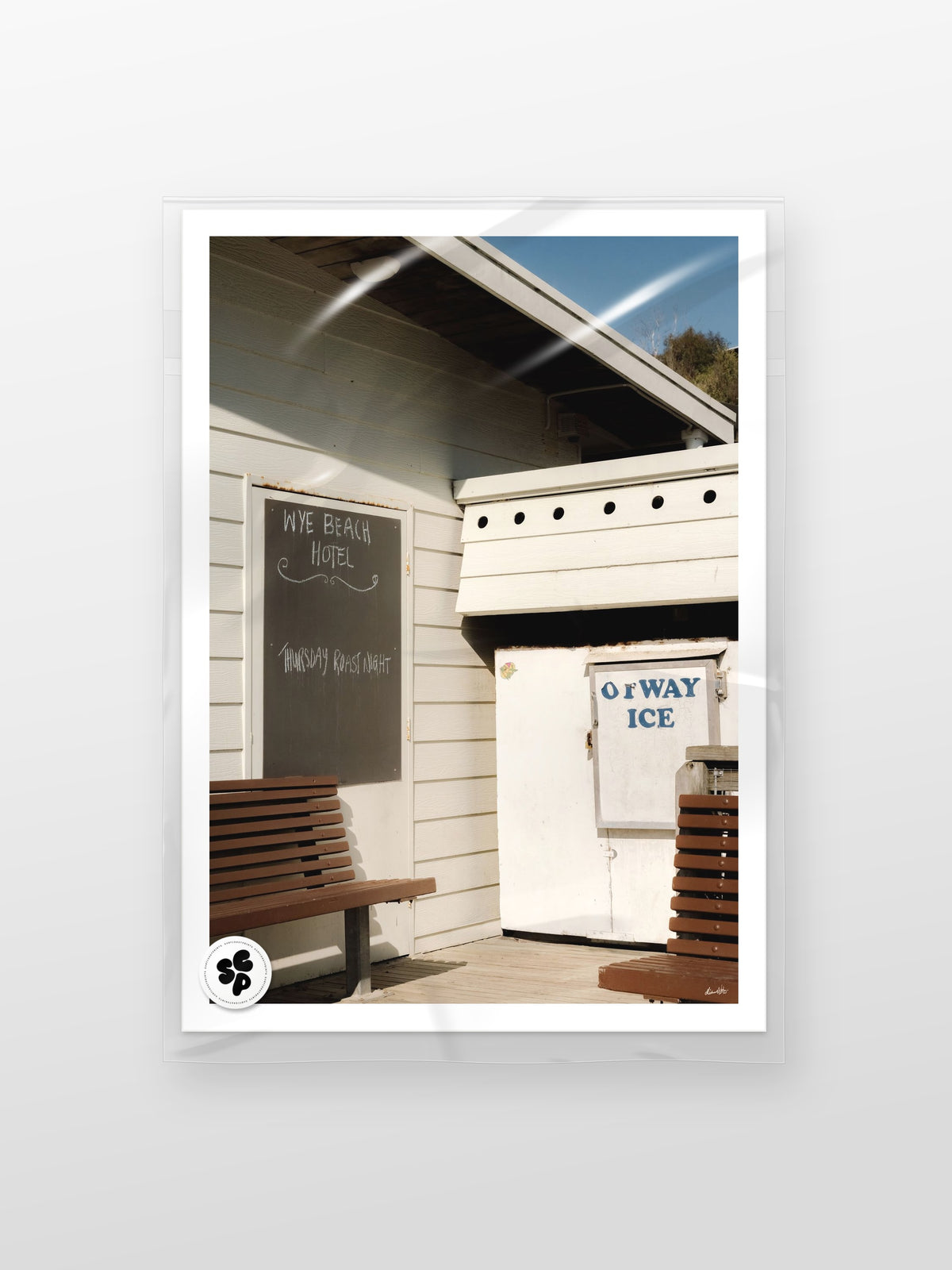 Wye Beach Hotel Sign and Ice Chest print in a protective sleeve